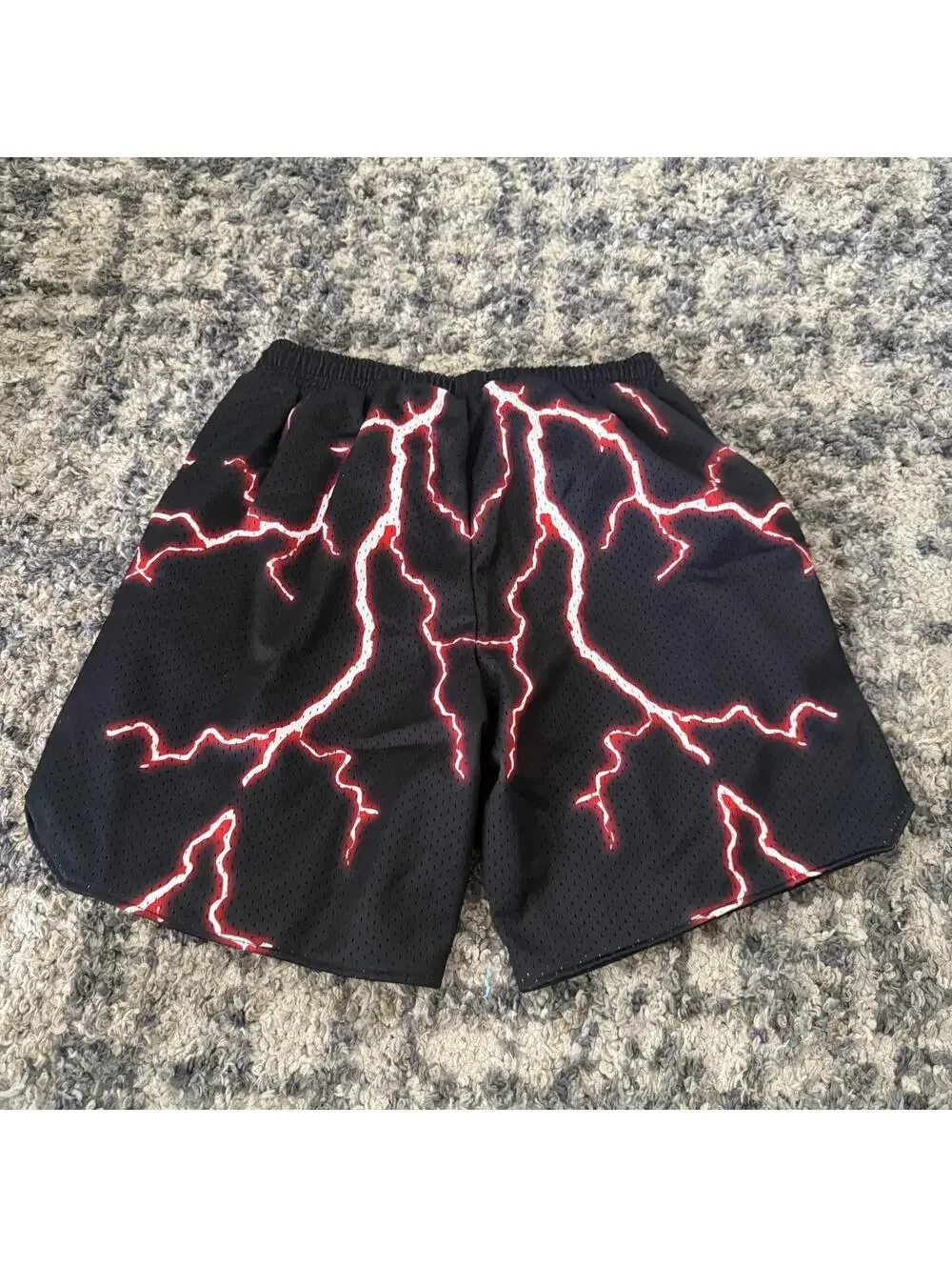 Chase Perfection Lightning Graphic Mesh Athletic Shorts Black Red Y2K